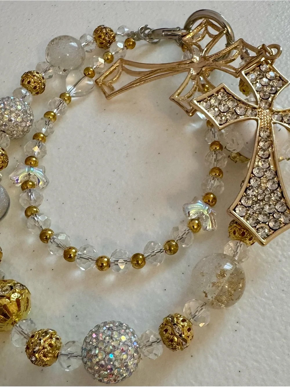 New Gold Crystal Cross Charm Phone Chain